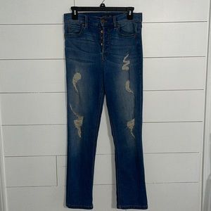 Level 99 High-Rise Straight Leg Ripped Jeans Medium Wash 29 #0125